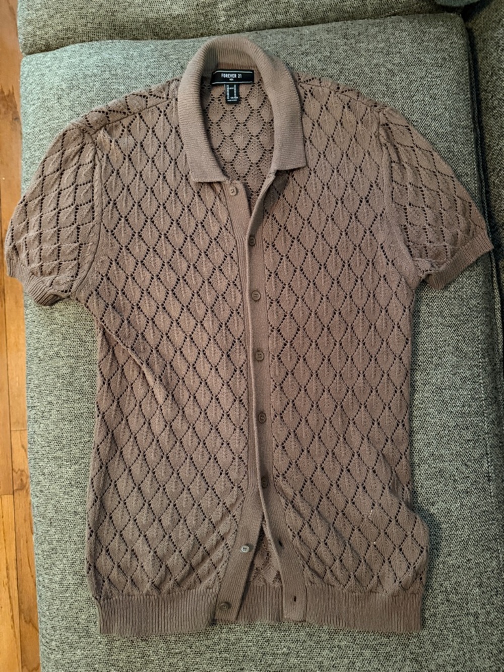 Forever 21 Men Taupe Openwork Knit Cardigan